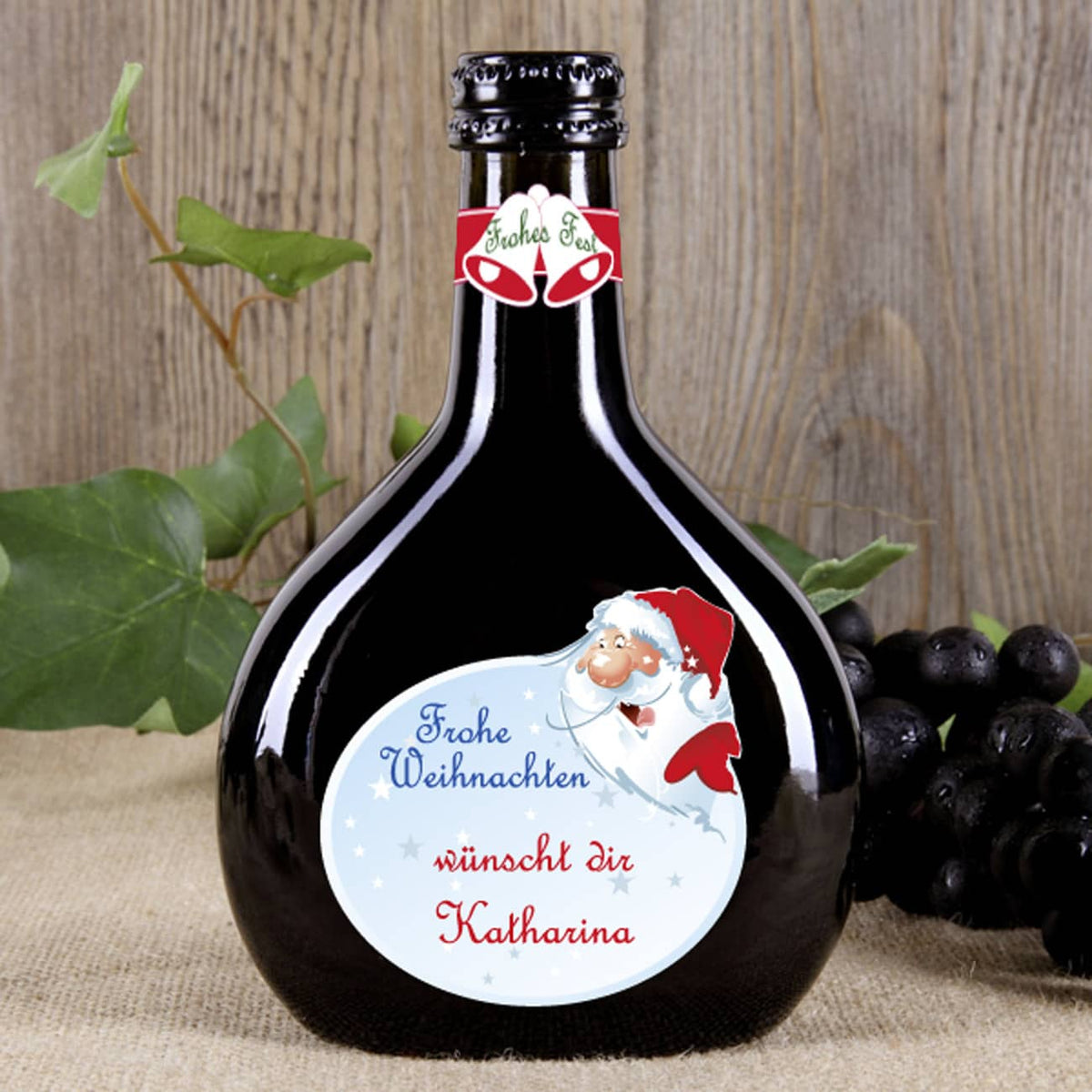 Bocksbeutel Wein mit Ihren Weihnachtsgrüßen - Weihnachtsmann