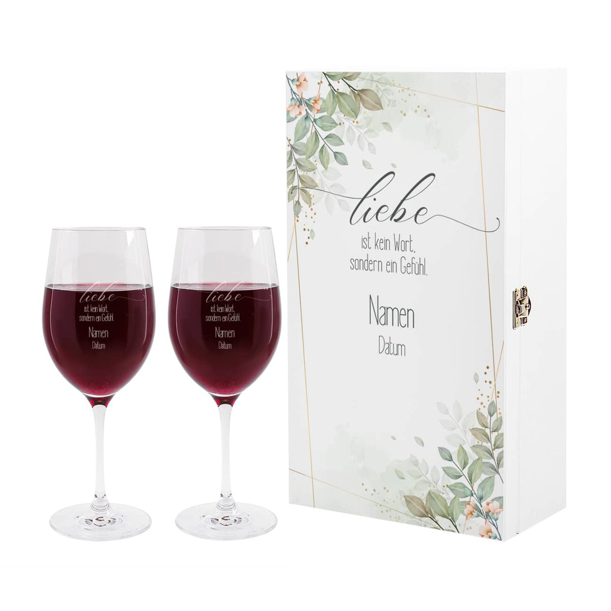 Romantische Geschenkbox zur Hochzeit mit zwei Weingläsern