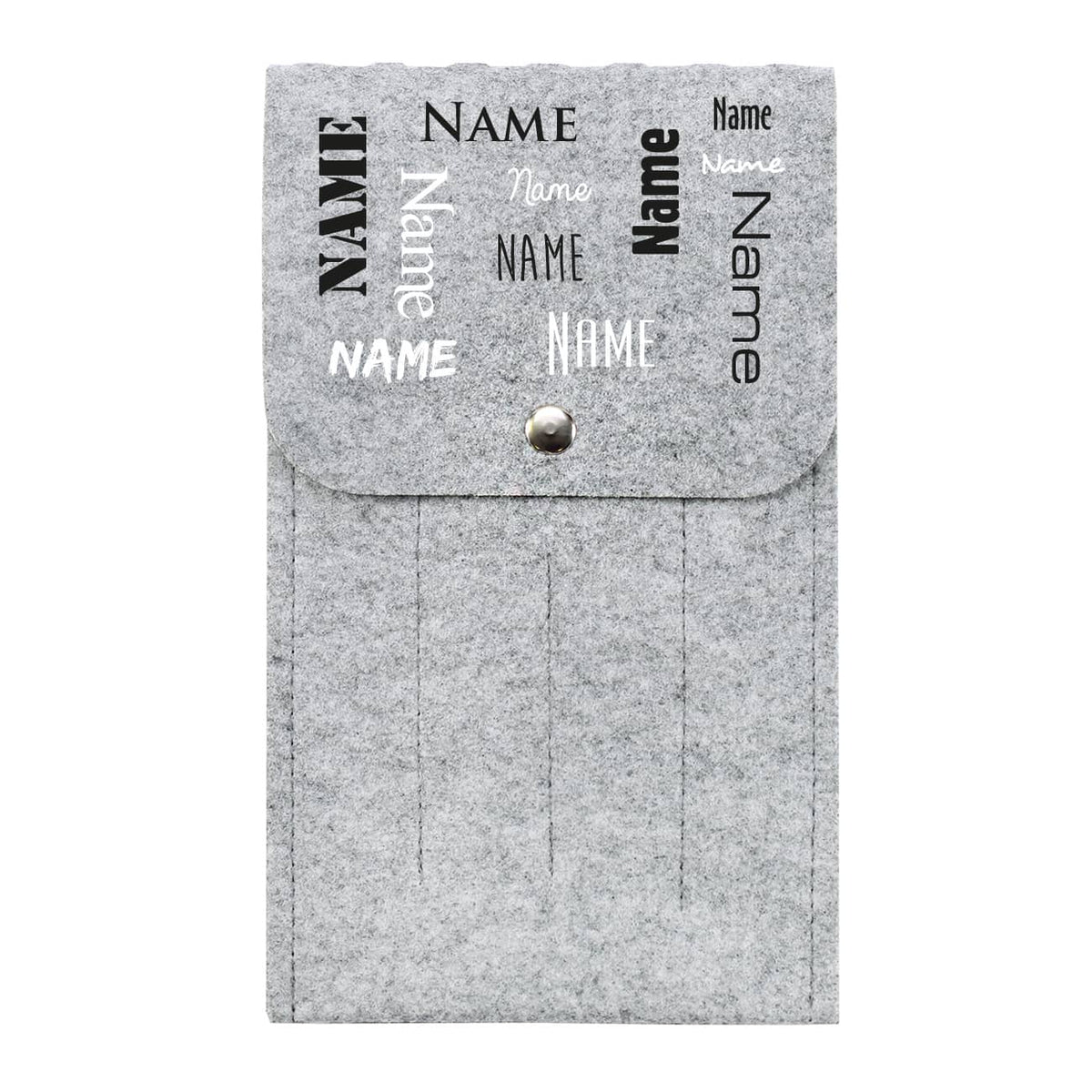 Bestecktasche aus Filz mit Druckknopf und Name bedruckt