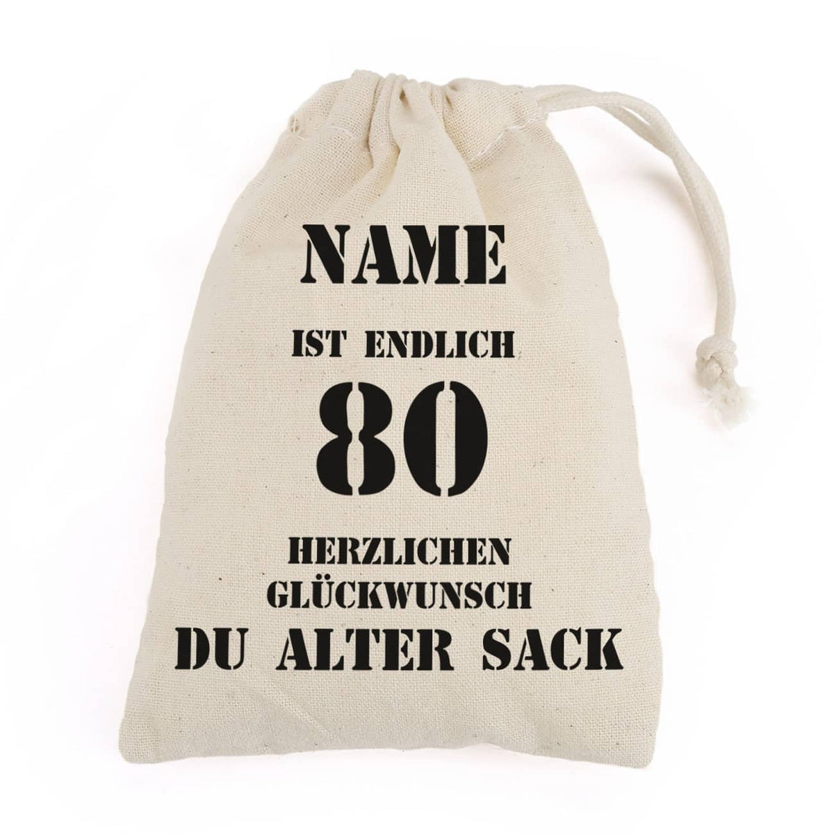 personalisierter Zuziehbeutel zum 80. Geburtstag