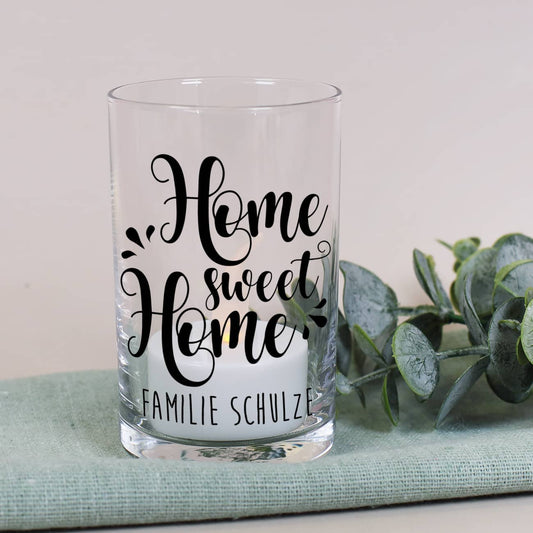 Home Sweet Home Windlicht mit Namen personalisiert