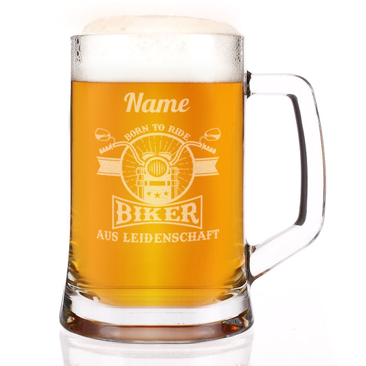Bierkrug mit Motorrad-Motiv und Name - Biker aus Leidenschaft