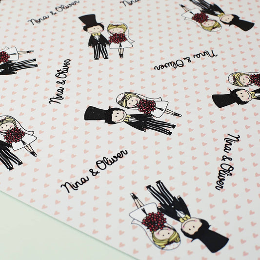 Geschenkpapierrolle 0,8 m x 1,60 m personalisiert zur Hochzeit