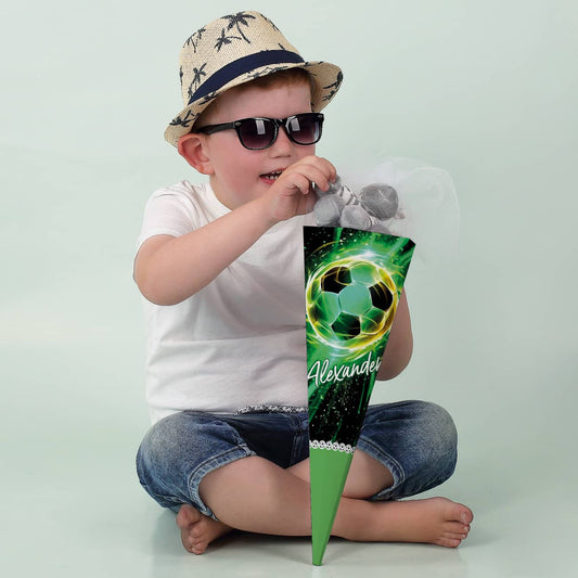 Geschwister-Schultüte mit Fußball-Motiv und Name