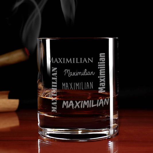 Whiskeyglas mit Name in verschiedenen Schriftarten