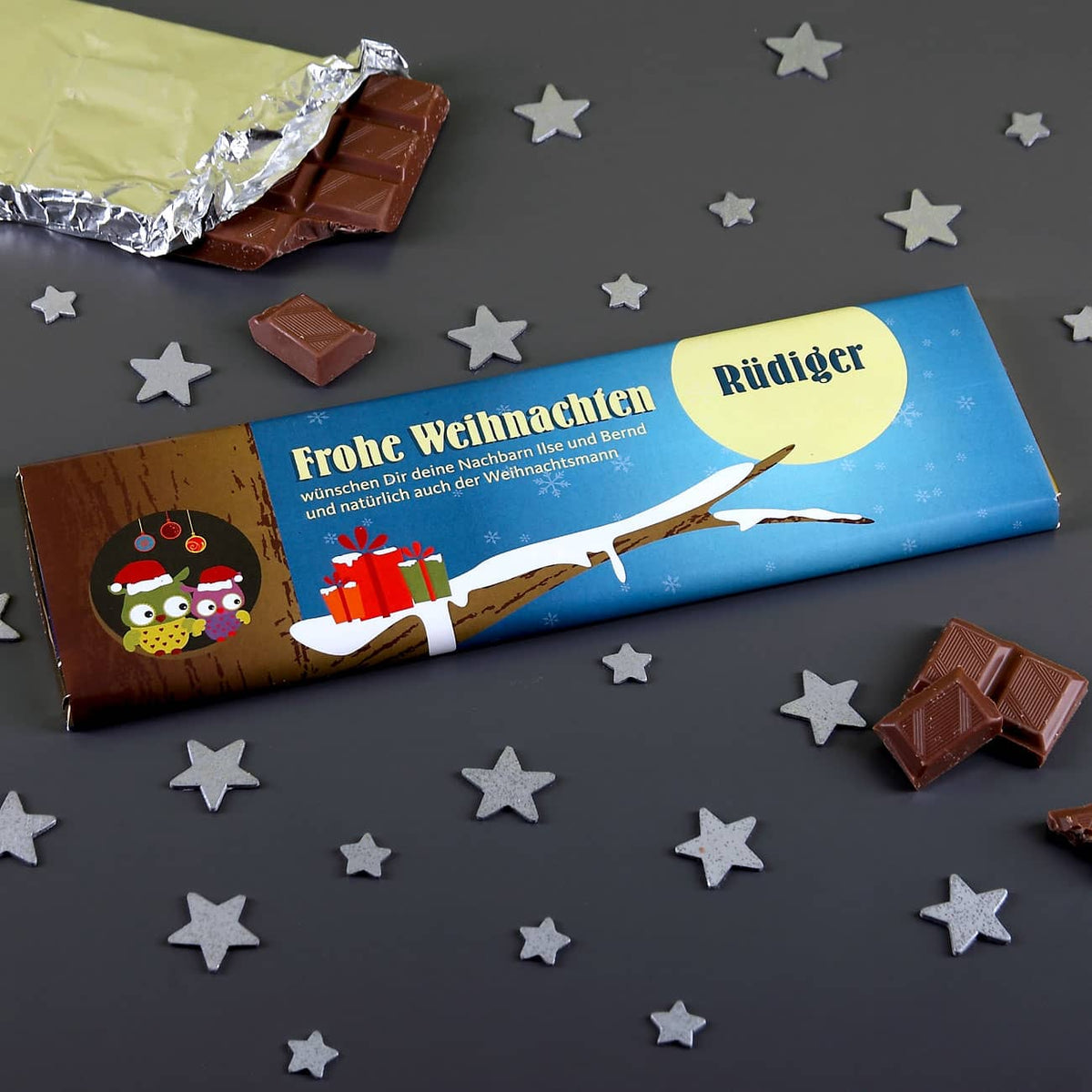 Weihnachtsschokolade mit Wunschtext und Namen