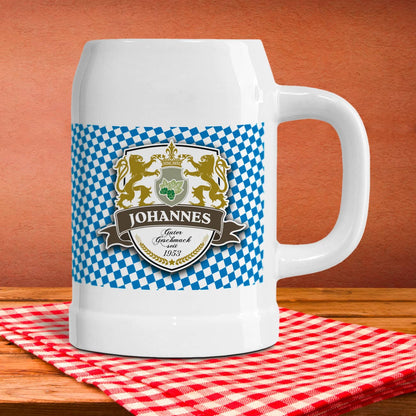 Bierkrug mit personalisiertem Löwen Wappen