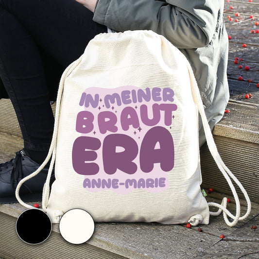 JGA Baumwoll-Rucksack mit Wunschname für die Braut-to-be | Schwarz & Natur