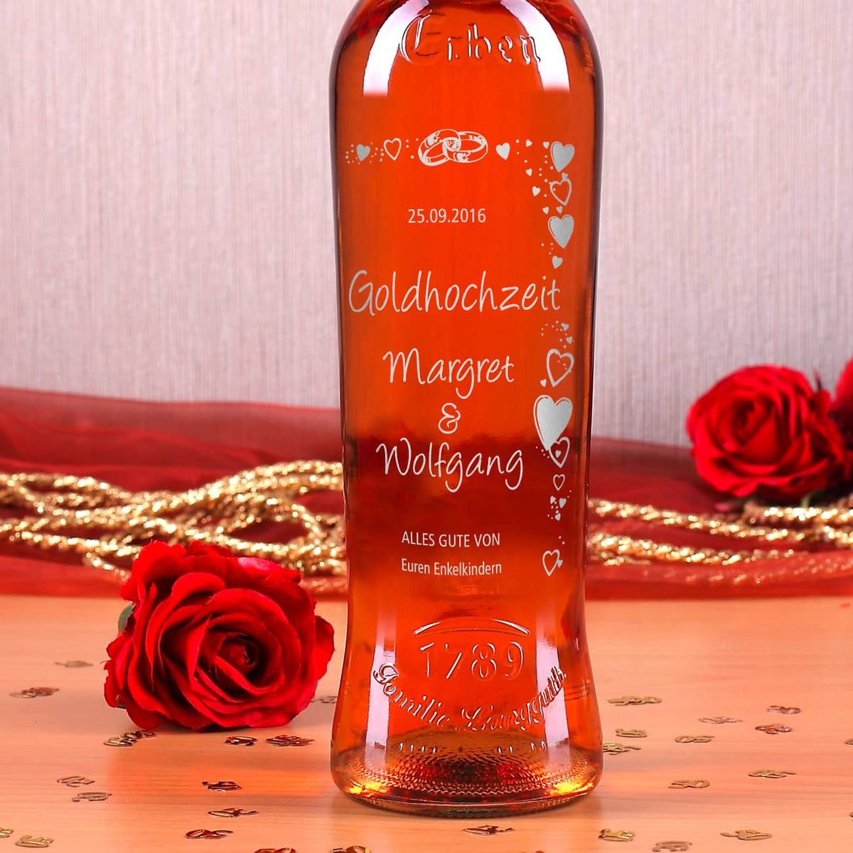 Weinflasche zur Goldenen Hochzeit