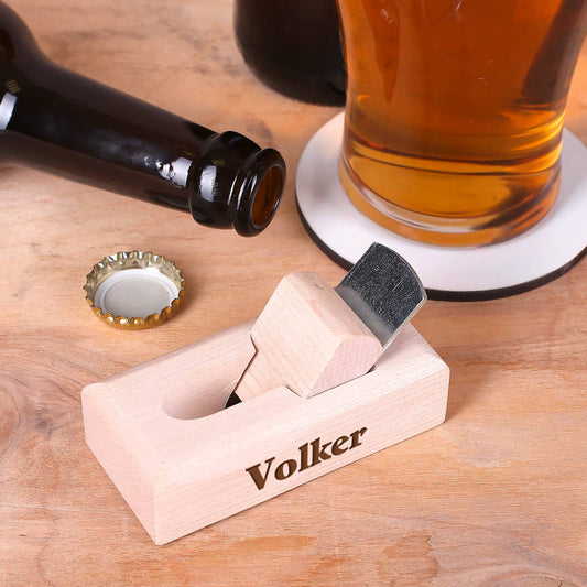 Holzhobel Flaschenöffner mit Namen
