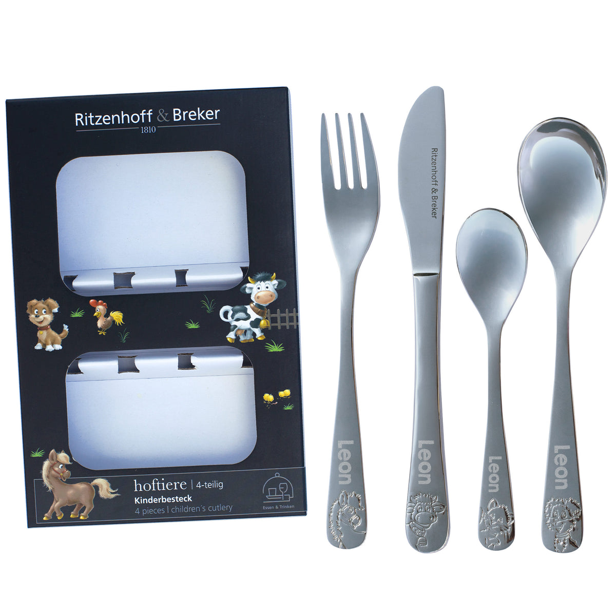 Ritzenhoff & Breker Kinderbesteck Hoftiere im Geschenkkarton, 4-teilig, silber