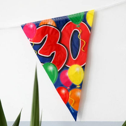 Wimpel mit buntem Motiv und der Zahl 30