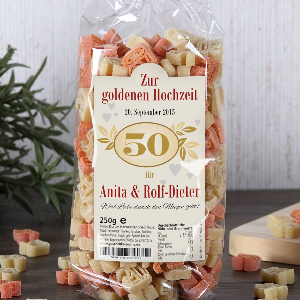 Zur goldenen Hochzeit - Nudeln mit persönlichem Etikett