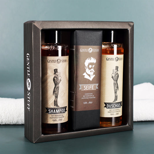 Badset für Gentleman aus Shampoo, Seife und Duschgel