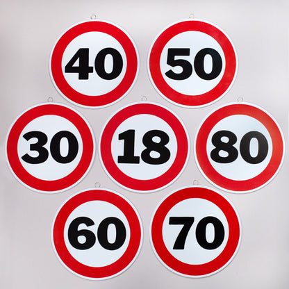 Rundes Blechschild zum Geburtstag & Jubiläum 25 cm im Verkehrsschild Design - Übersicht