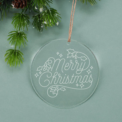 Weihnachtsbaumanhänger aus Acryl mit Merry Christmas Motiv und Juteband