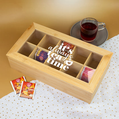 Bambus Teebox mit 10 Fächern für Teebeutel als Geschenk für Teeliebhaber