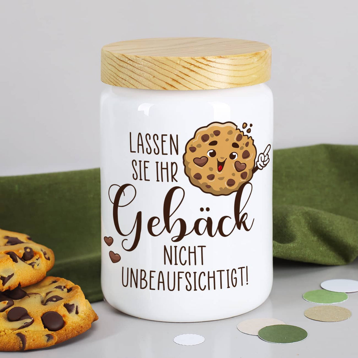Lustige Keksdose zu Weihnachten aus Keramik mit Holzdeckel