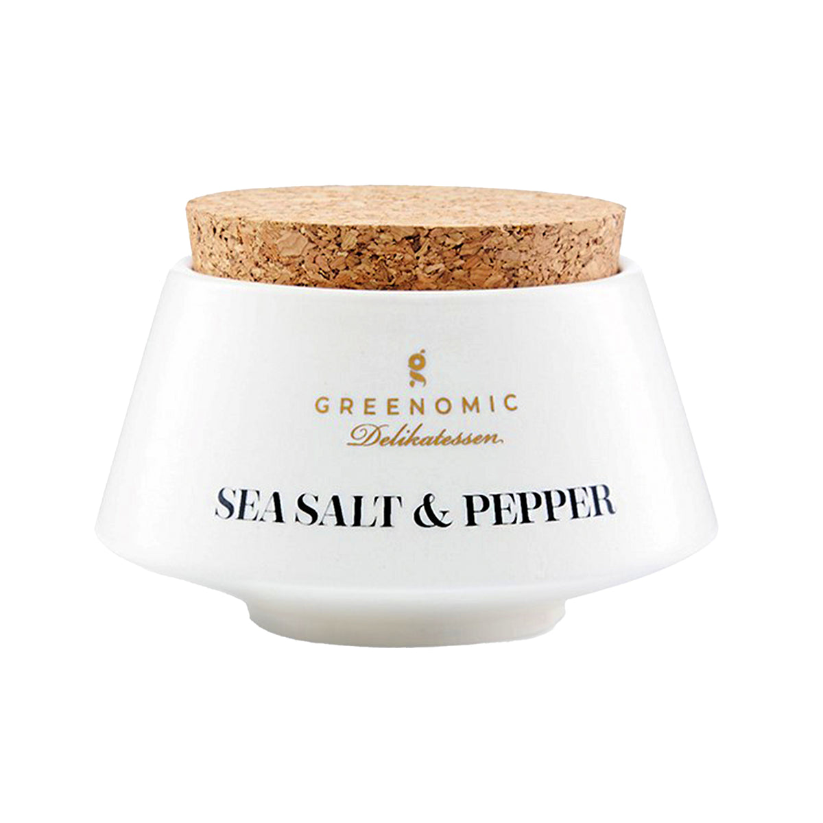 Sea Salt & Pepper von Greenomic freigestellt auf weißem Hintergrund im Design-Keramikbehälter