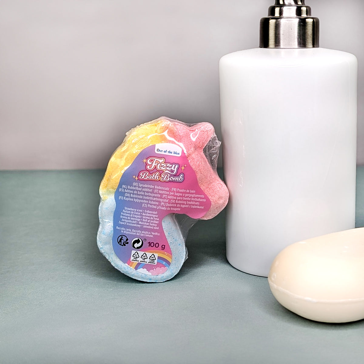 Sprudelnde Badebombe | Regenbogen Einhorn mit Erdbeerduft