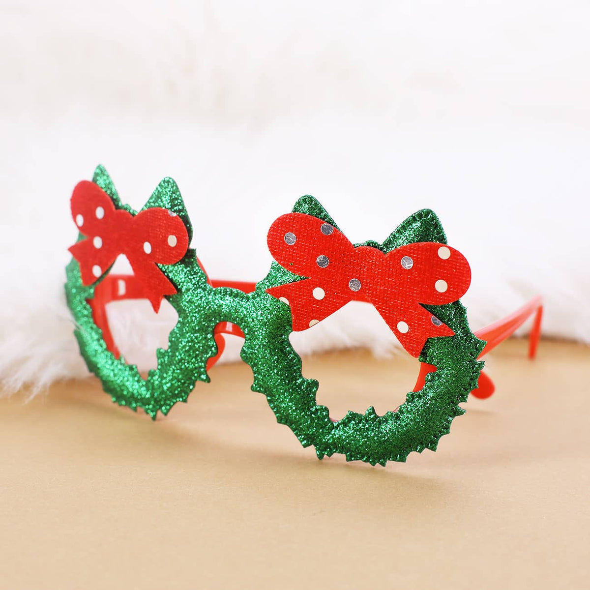 glitzernde Spaßbrille - Weihnachtskranz mit Schleife
