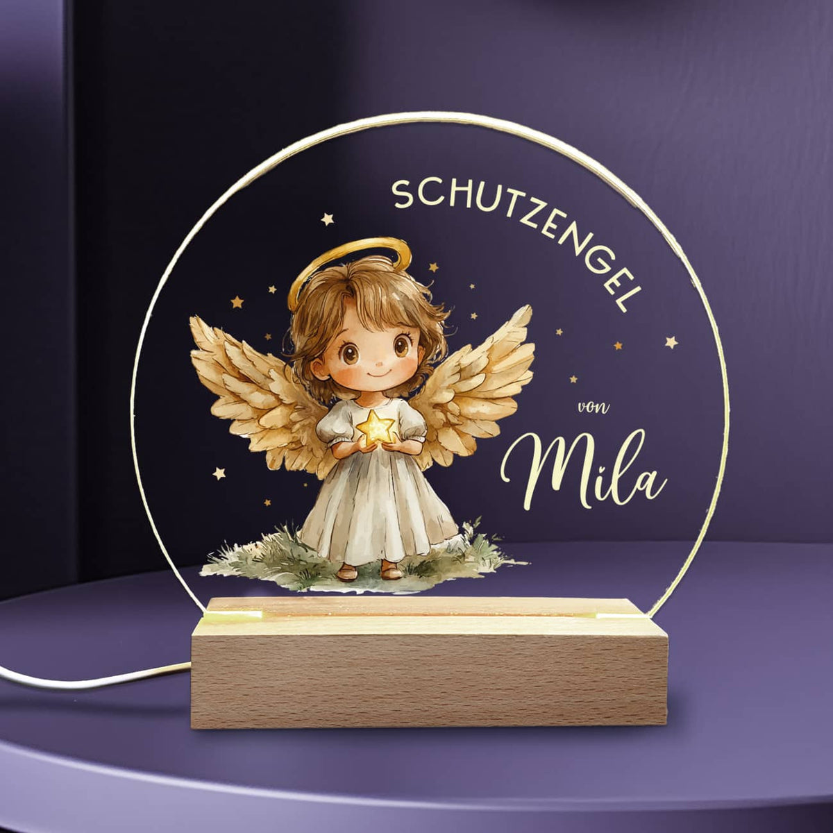 LED Nachtlicht für Kinder mit Schutzengel und Name
