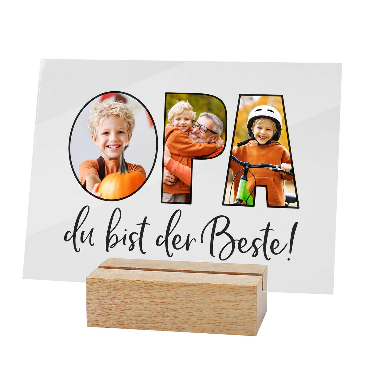 Personalisierbares Acrylglasbild mit Fotos im Schriftzug „OPA“ als Geschenk für den besten Opa