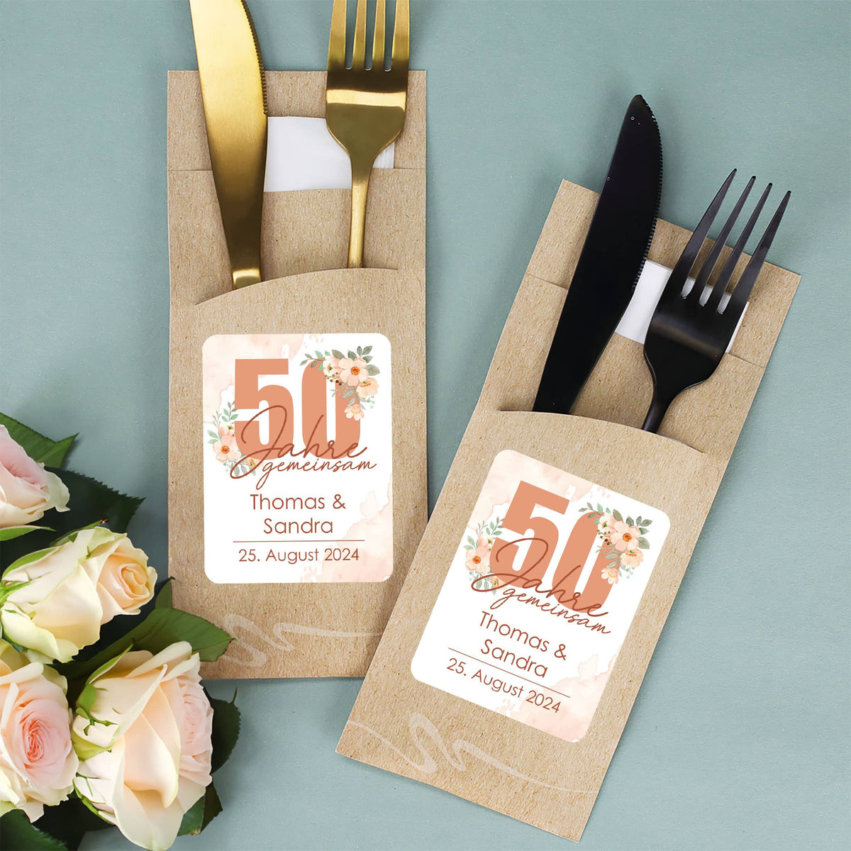 Bestecktüte mit Platzierungsvorschlag zu 50 Jahren Ehe