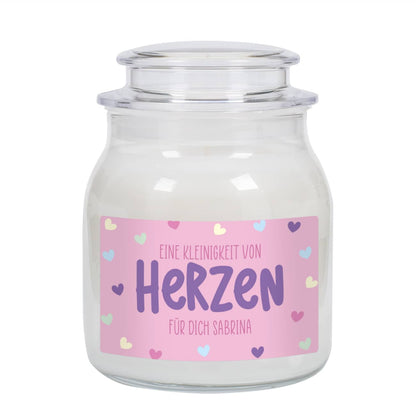 Eine Kleinigkeit von Herzen - Duftkerze im Glas mit Ihrem Wunschtext