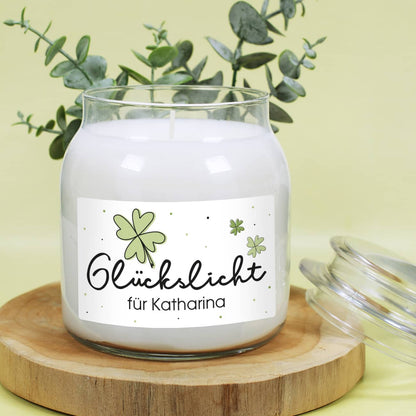 Glückslicht - Duftkerze im Glas mit Ihrem Wunschaufdruck