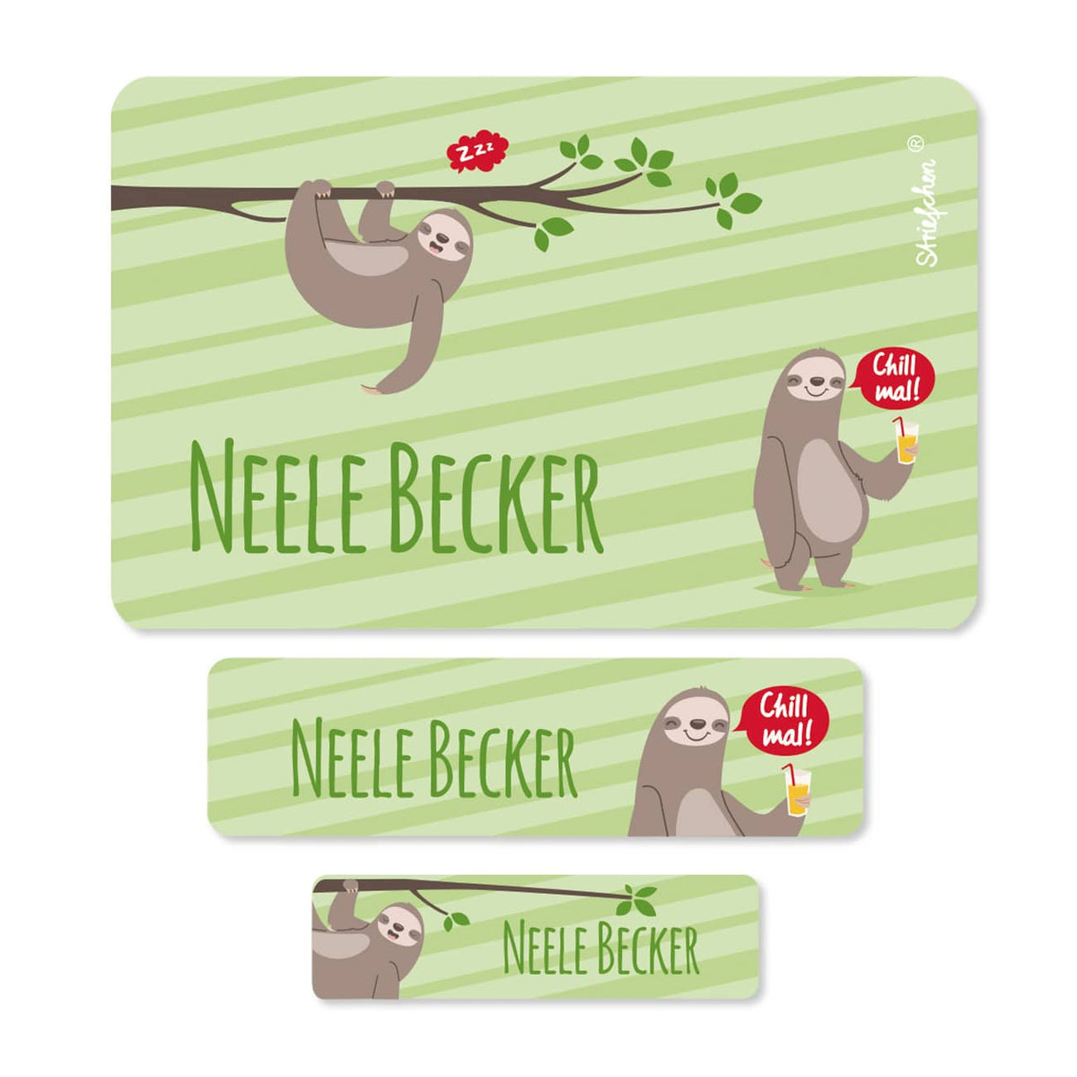 Coole Faultier - Schulaufkleber mit Name