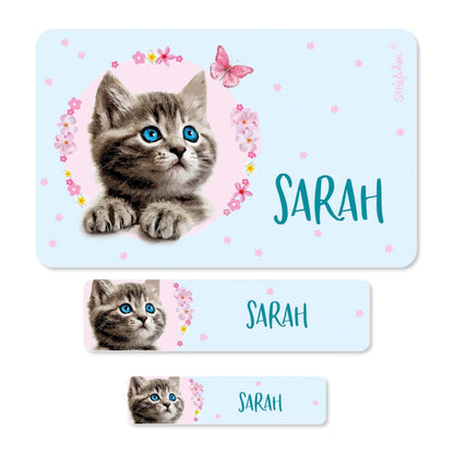Schule Aufkleber mit Baby-Katze und Name 