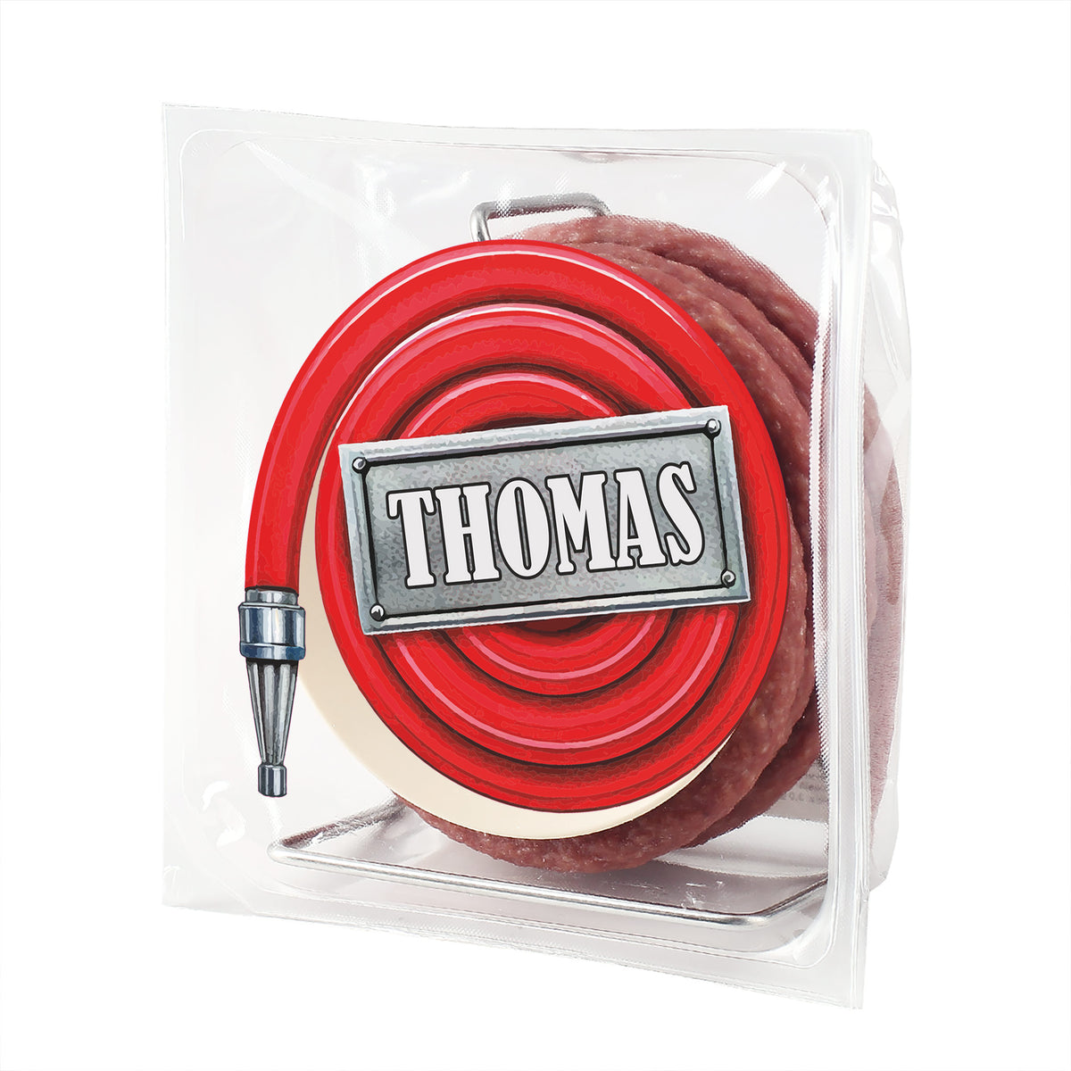 Wurst Schlauchtrommel mit Name - Snack Wurst - Feuerwehrschlauch