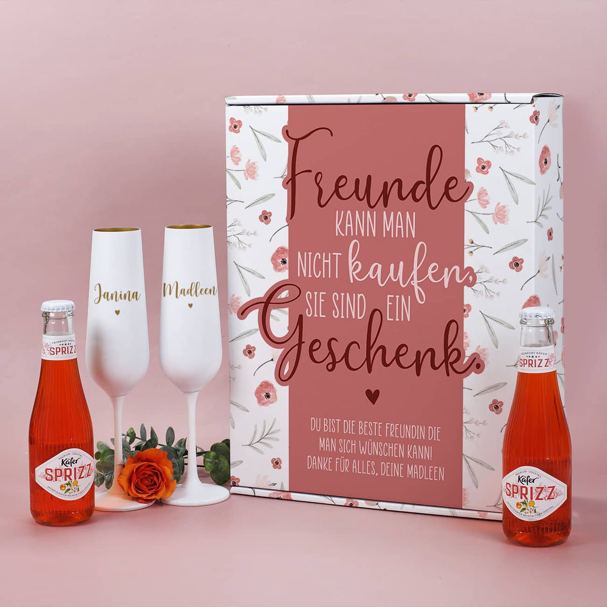 Käfer Sprizz Geschenkset für Freundinnen mit 2 Sektgläsern und Geschenkbox