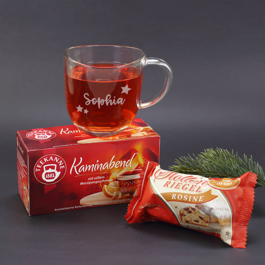 Du bist mein Weihnachtsstern! - Niedliches Geschenkset mit Stollenrigel, Teekanne Tee und Name pers