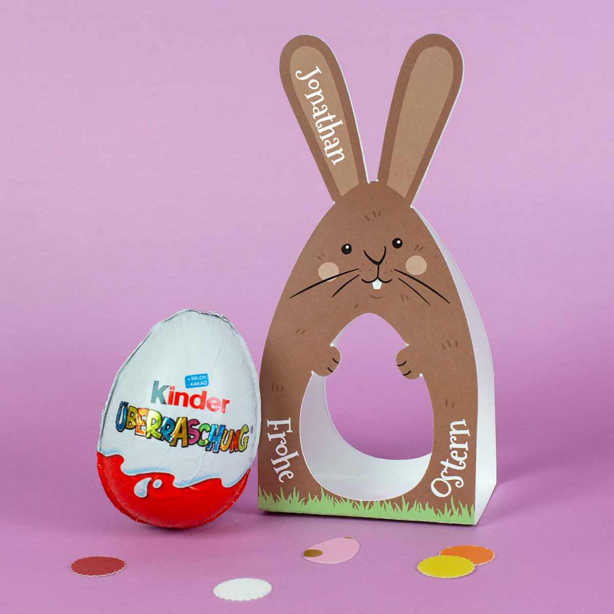 Hasen Geschenkverpackung mit Überraschungsei und Konfetti-Dekoration