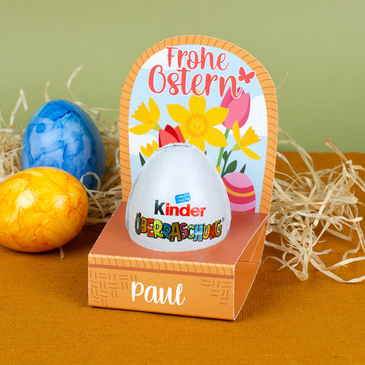 Personalisiertes Überraschungsei in Geschenkverpackung mit Name | Osterkörbchen mit Blumen Motiv