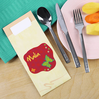 Kinderbesteckset mit Schmetterlingen und Name