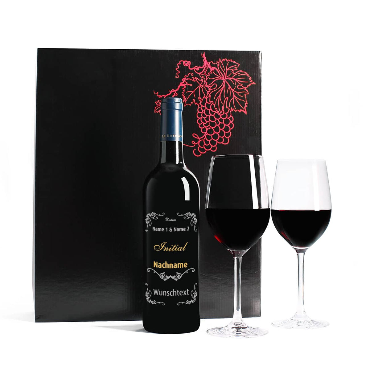 Weinset zur Hochzeit mit personalisierter Bordeaux Weinflasche