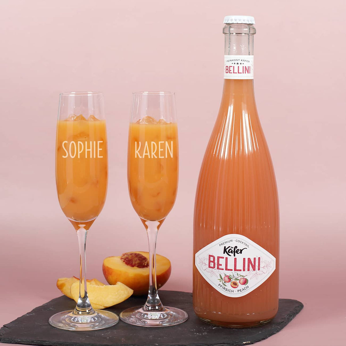 Mädelsabend-Set mit Bellini und 2 Sektgläsern