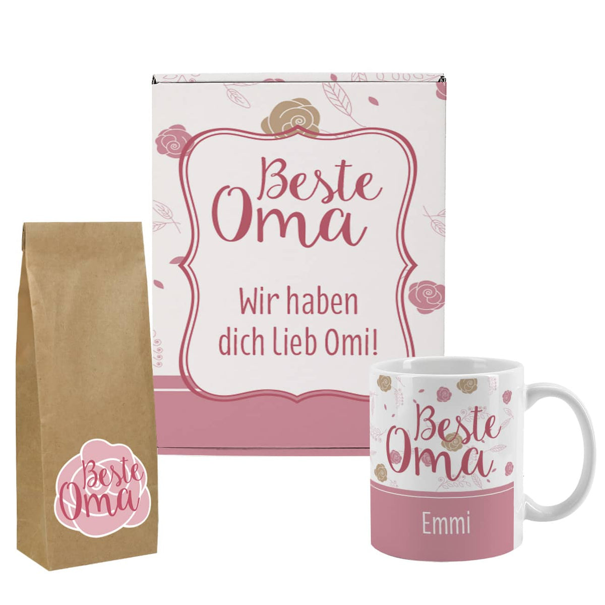 Tee Geschenkset "Beste Oma" mit Rosenmotiv