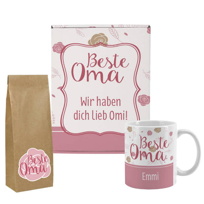 Tee Geschenkset "Beste Oma" mit Rosenmotiv