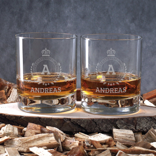 Whiskyset mit Whiskygläsern, Name und Monogramm