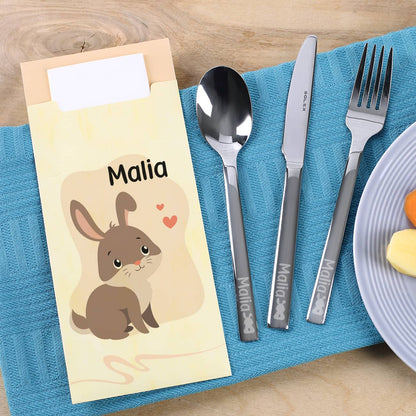 Kinderbesteck mit Hasen-Motiv und Bestecktüte