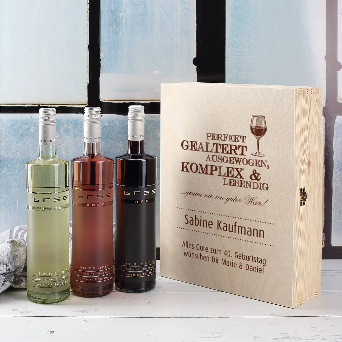 Geschenkbox mit 3 Weinen und personalisiertem Aufdruck