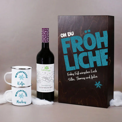 Oh du fröhliche... - Winterfreude Geschenkset mit Dornfelder Glühwein, Emailletassen und Geschenkbox