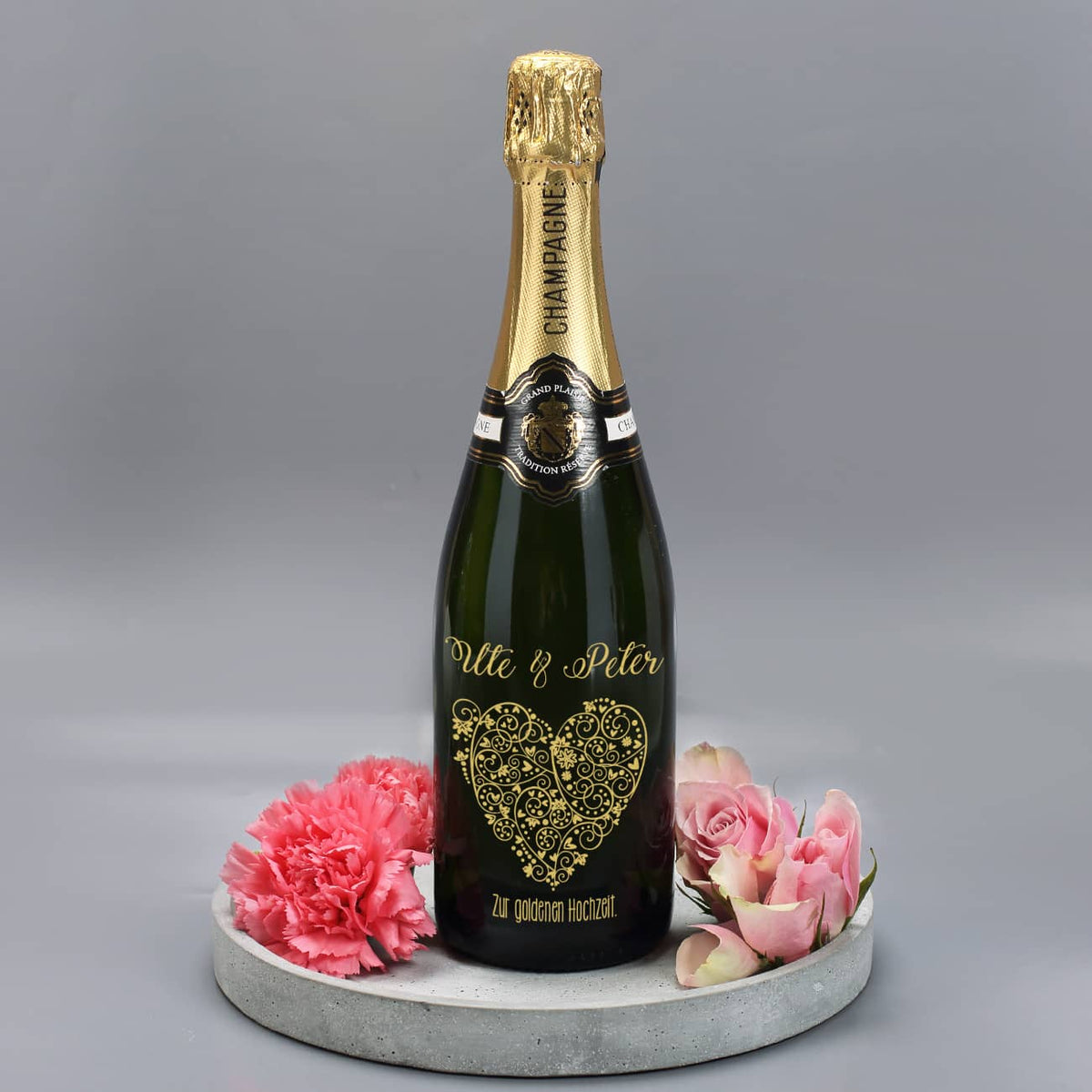 Persönlich gravierte Champagnerflasche zum Hochzeitstag