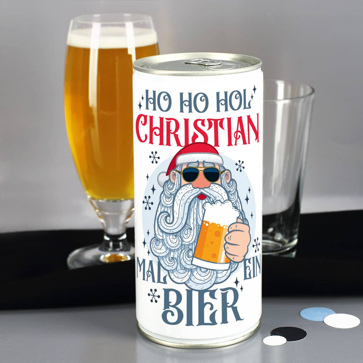 HO HO HOL mir mal ein Bier - Bierdose mit Namensaufdruck und coolem Santa