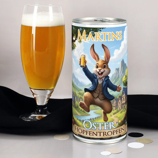 Personalisierte Bierdose „Oster Hopfentropfen“ mit lustigem Osterhasenmotiv und Name, Osterbier als Geschenkidee