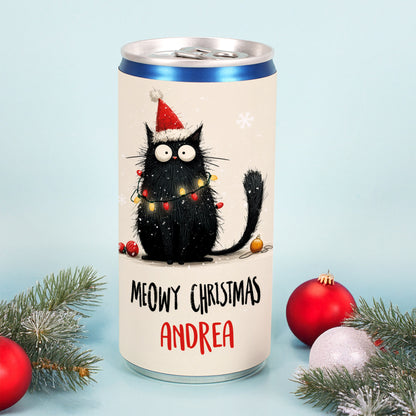 Prosecco-Dose mit schwarzer Katze, Weihnachtsmütze und Name Andrea – Geschenk zu Weihnachten